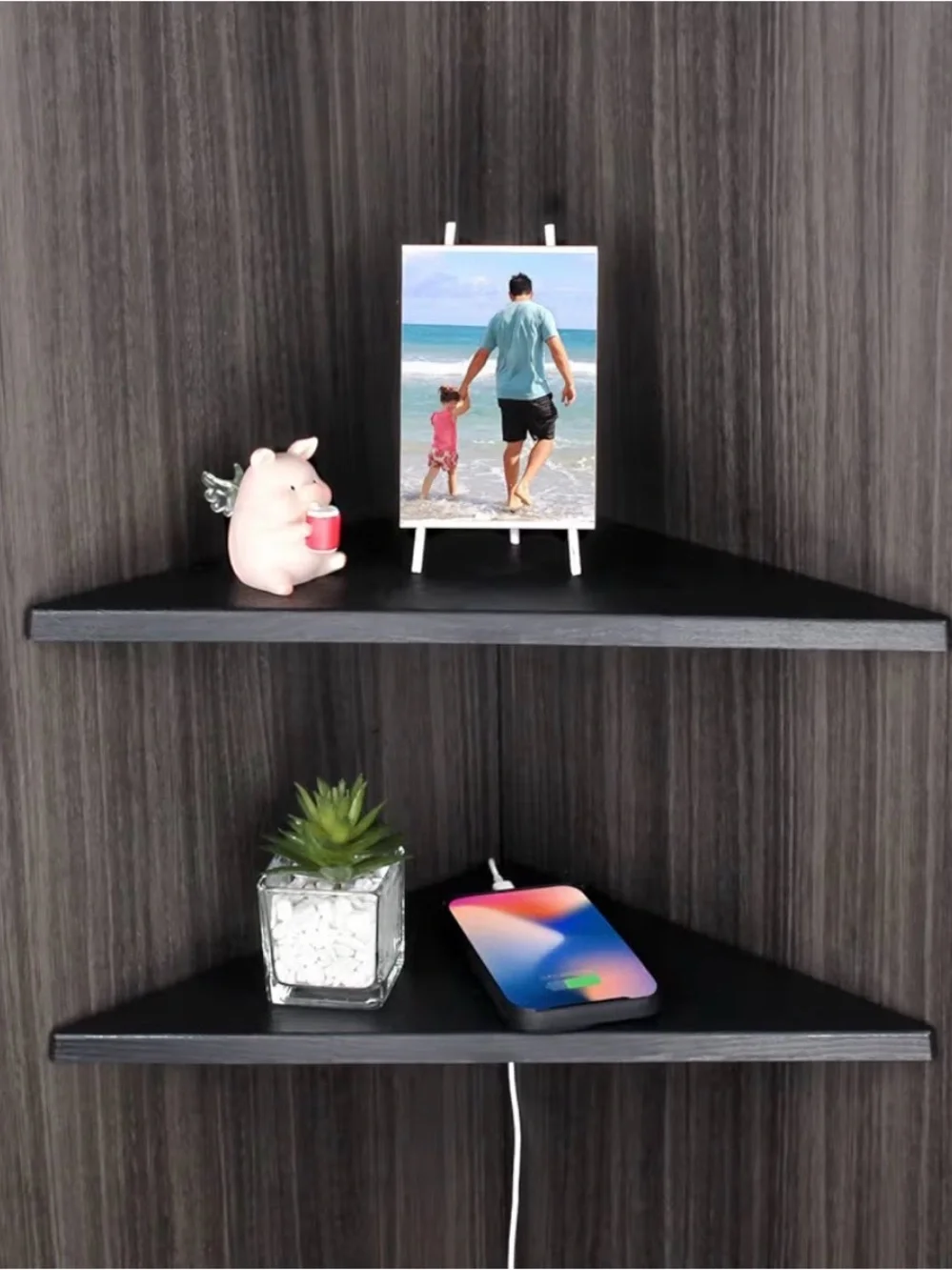 NEW 2 Pack Floating Wall Shelves With Black Wood Grain Finish